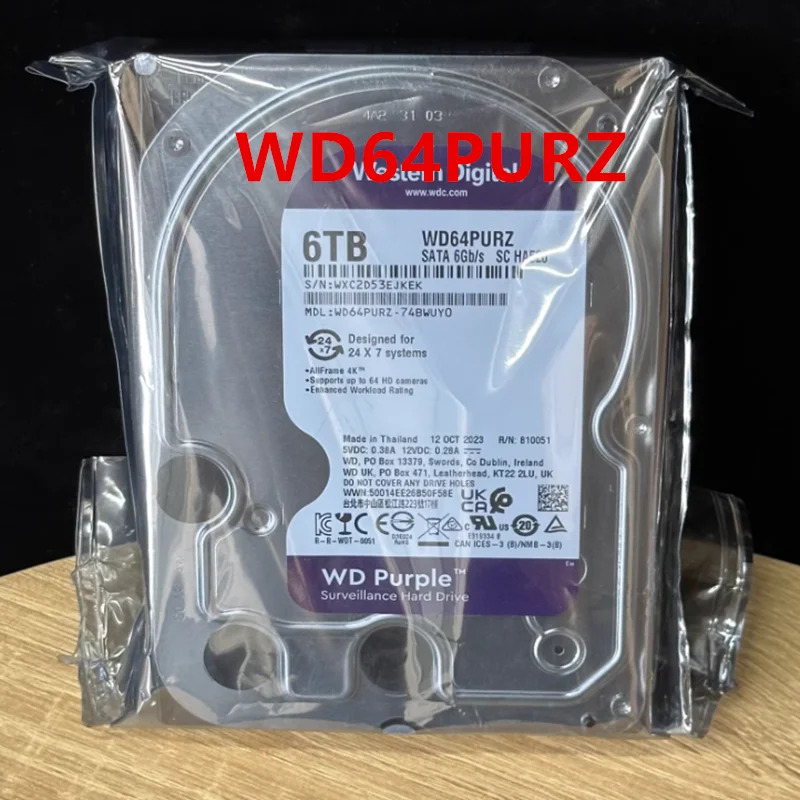 WD 6TB SATA 3.5인치 7.2K HDD WD64PURZ새 하드