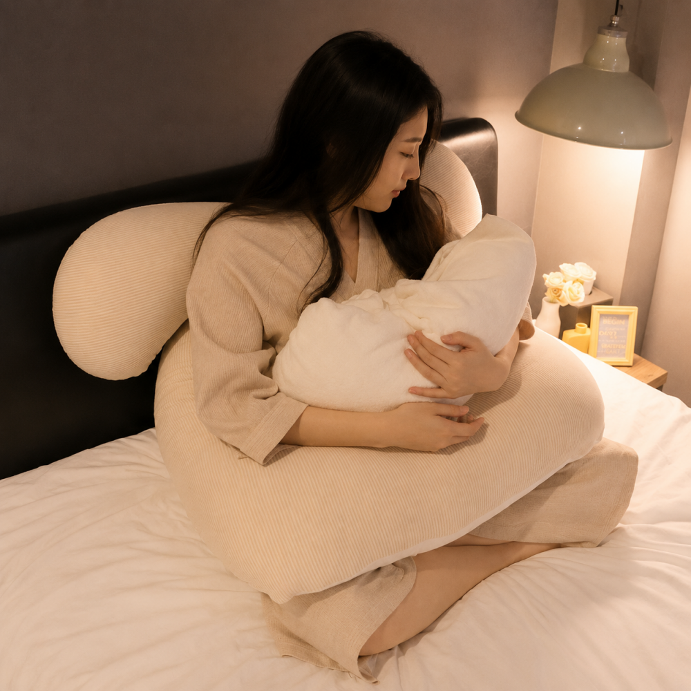 문피스 임산부 바디필로우 U자형 베개 쿠션 임신축하선물 오가닉 스트라이프 상품 이미지