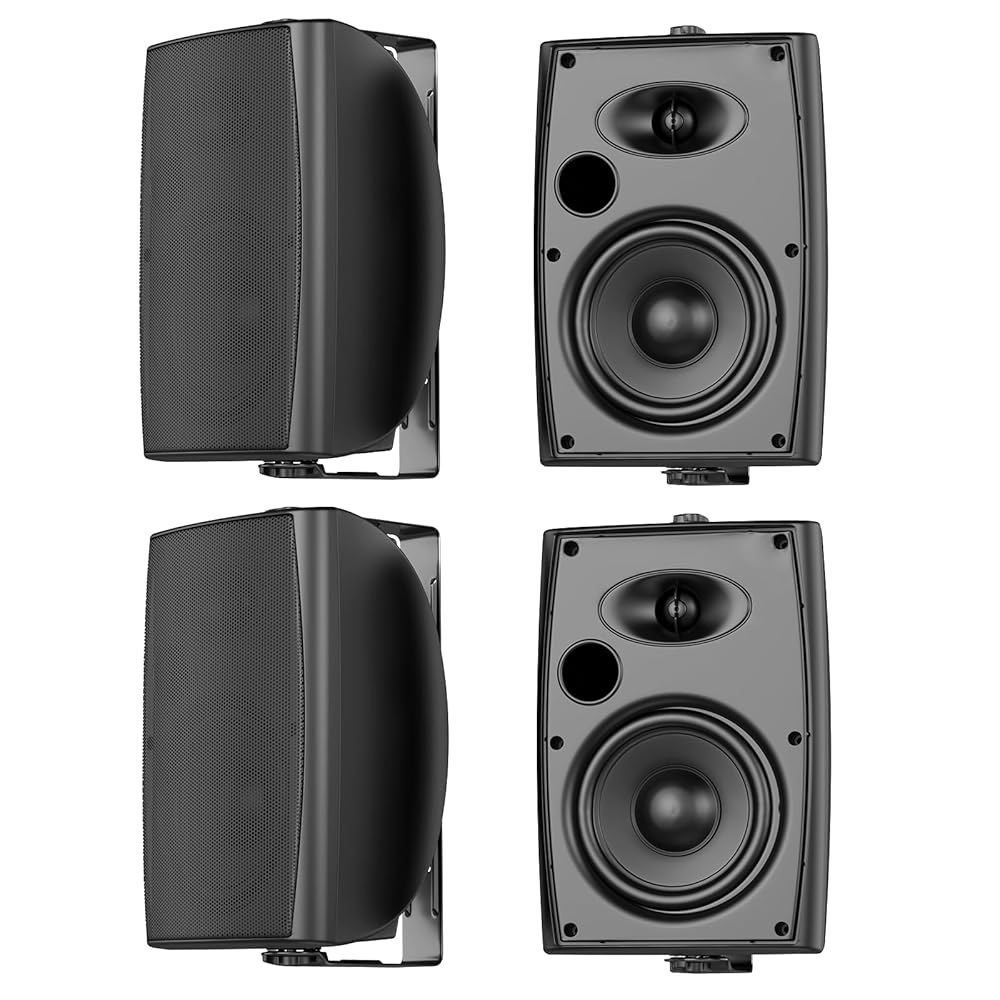 6.5인치 최대 800W 실외 블루투스 스피커 방수 유선 및 다기능 앰프 벽걸이 시스템(파티오 가든 풀사이드 홈용)(스피커 4개, 검은색) White - 상품 이미지