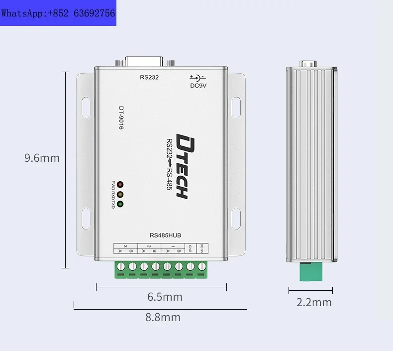 산업등급 양방향 컨버터 DT-9016 RS485 허브 3 포트 RS232-RS485 디스트리뷰터 채널 485