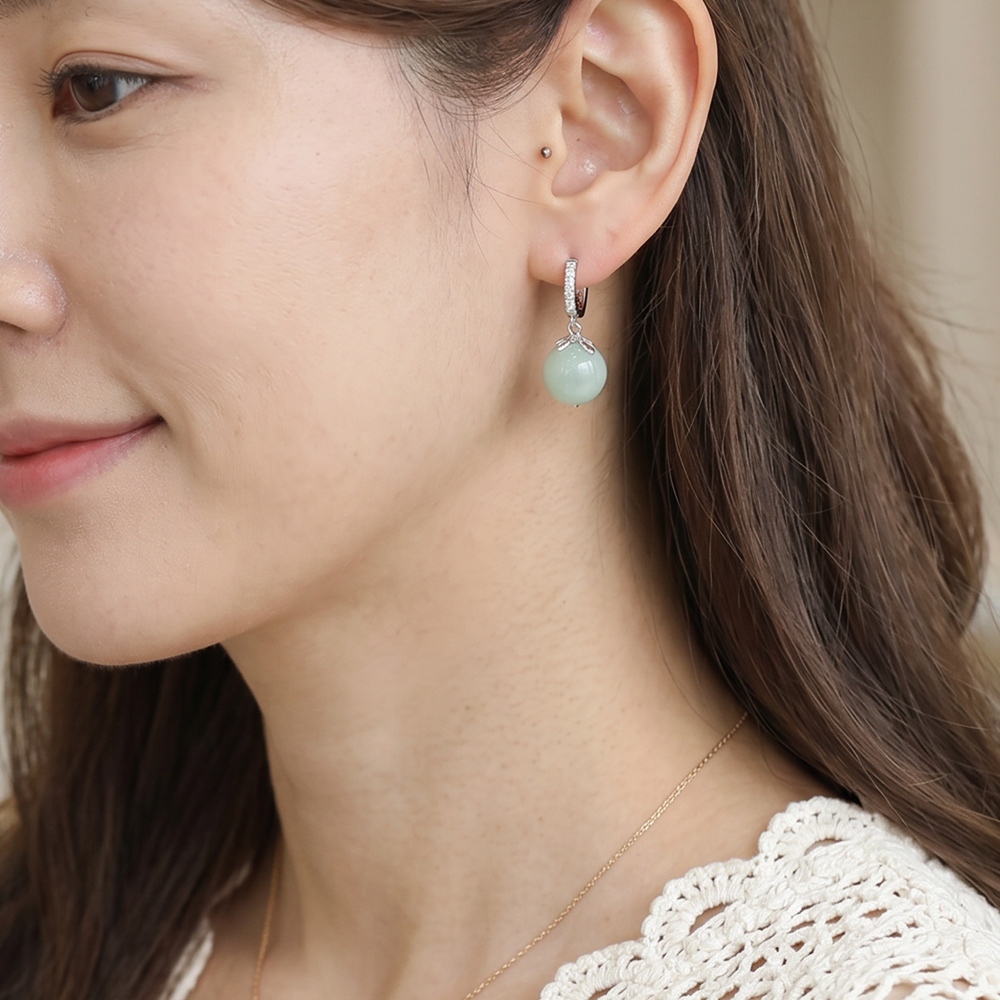 925실버 옥 원터치 링 귀걸이 연옥 제이드 한복 혼주 데일리 행운 동양적인 디자인 - 상세 이미지 3
