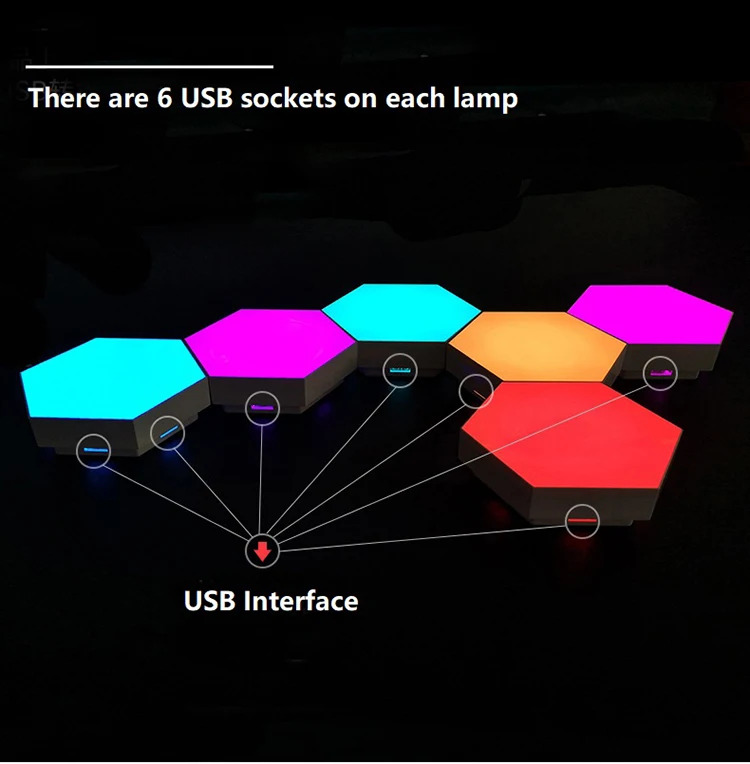 RGB 옵션 변경 터치 리모컨 패치워크 접합 직소 육각 장식 주변 조명 벽