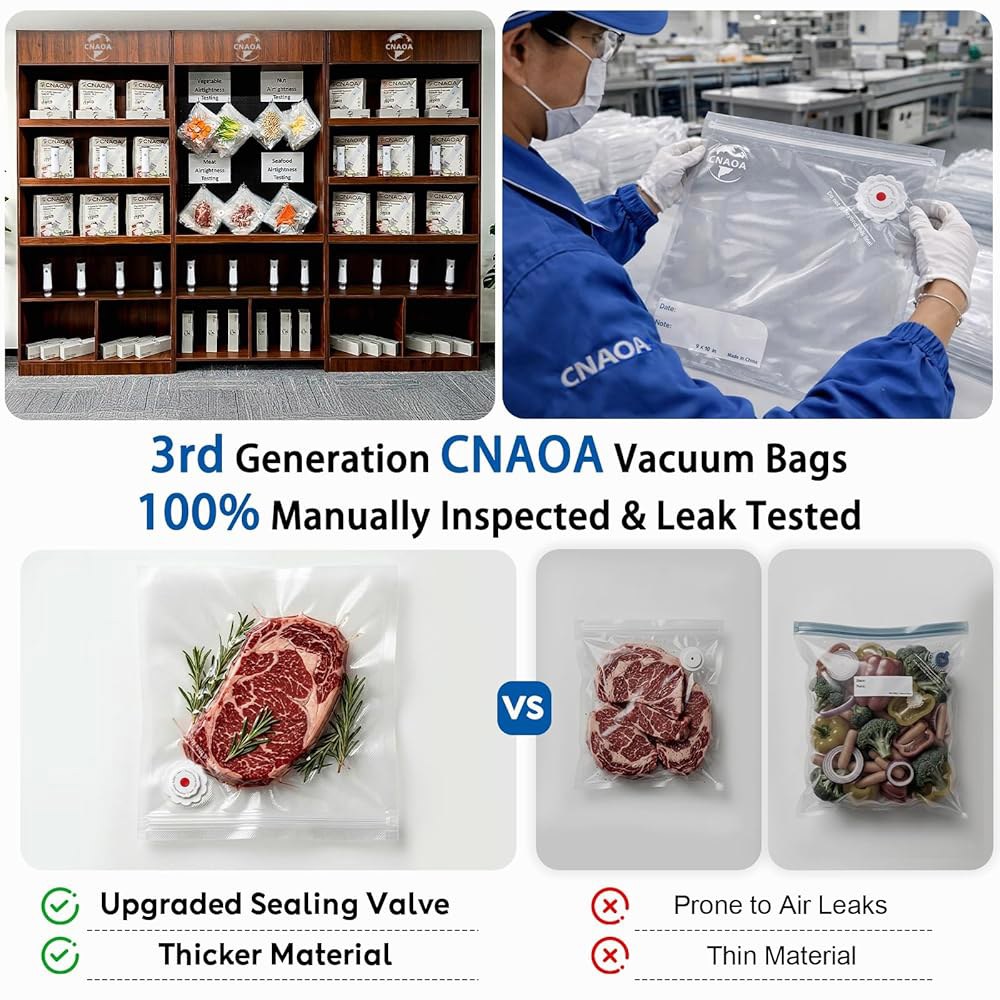 30개의 3세대 업그레이드 재사용 가능한 고밀봉 봉투가 포함된 CNAOA 컴팩트 진공 밀봉기, 강력한 휴대용 최대 6배 더 오래 신선하게 유지, 식사 절약기, 밀봉 절약기 - 상세 이미지 3