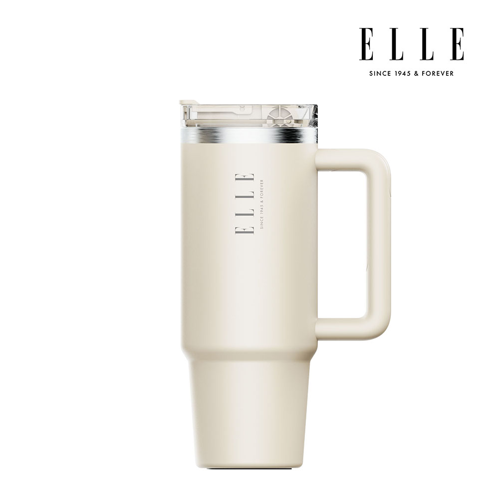 엘르 시그니처 퓨어 텀블러 대용량 차량용 스텐 빨대 손잡이 900ml, 실크크림, 1개 - 상품 이미지
