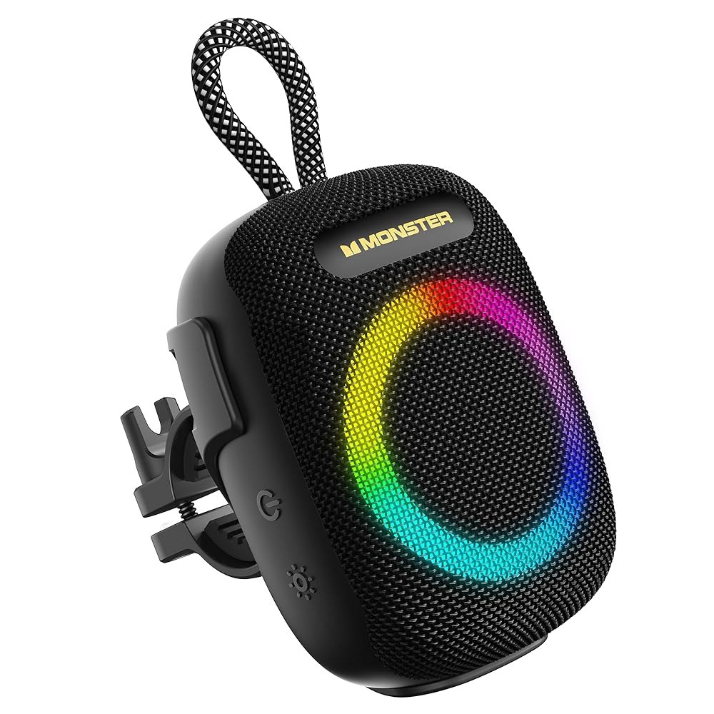 Monster S300 휴대용 블루투스 자전거 스피커, RGB 조명이 있는 IPX7 방수 무선 샤워 10시간 재생 시간, 시끄러운 소리, 6.0, 액세서리, TWS, 야외용 /여행 - 상품 이미지