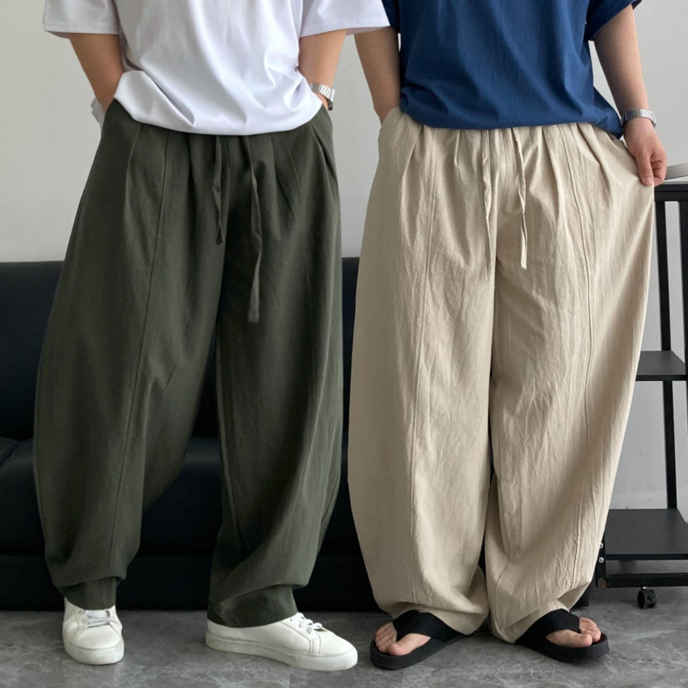 헤세드옷장 남자 린넨 커브드 볼륨 밴딩 벌룬 와이드팬츠