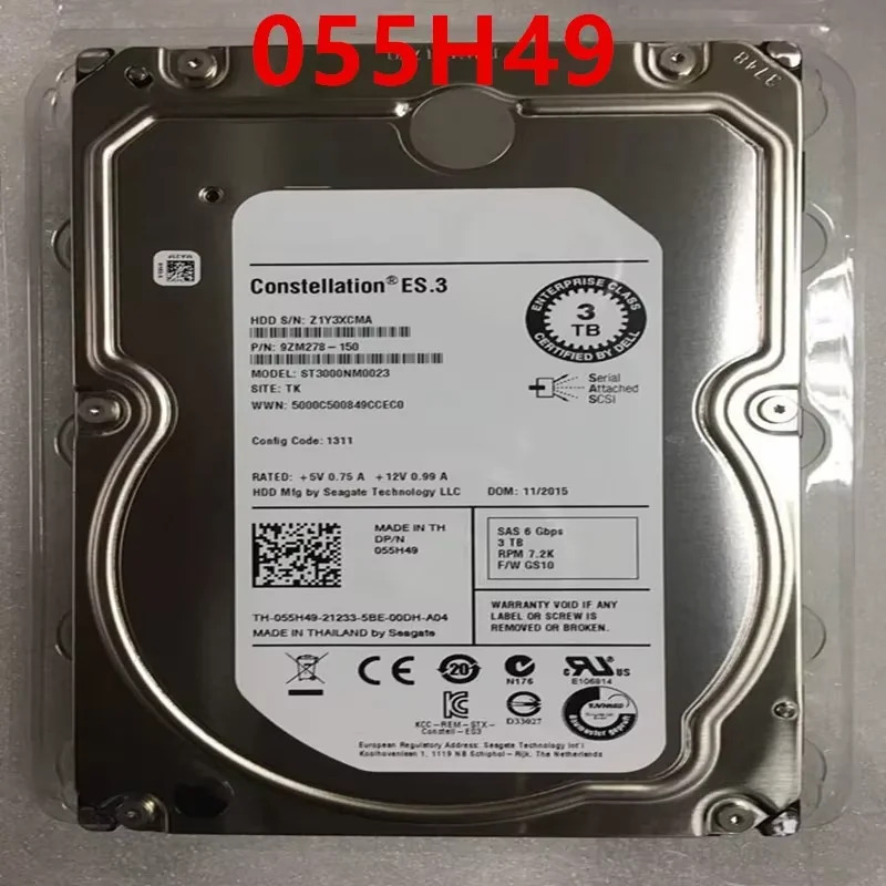 엔터프라이즈 하드 드라이브오리지널 HDD 델 3TB 3.5 인치 SAS 128MB 7200RPM ST3000NM0023 55H49 055H49 신