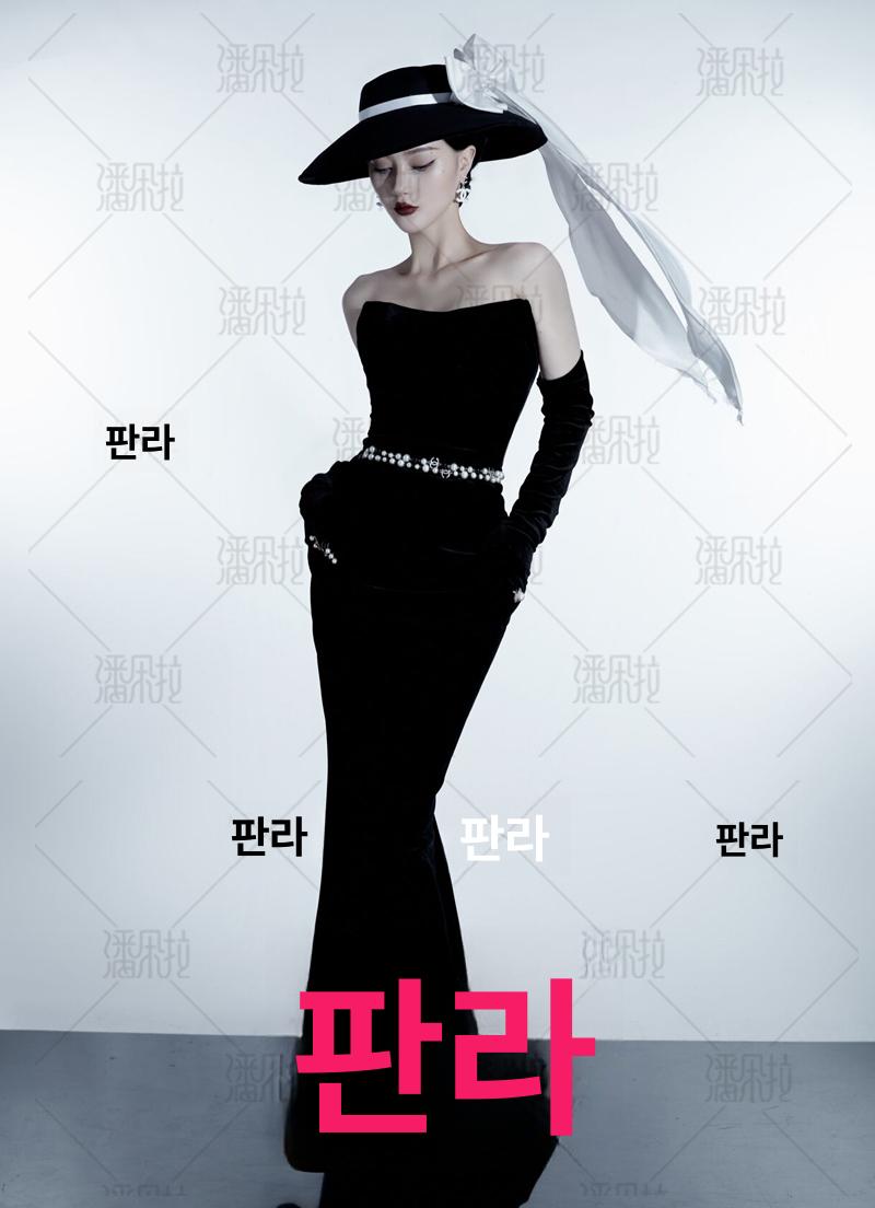 블랙 나시 셀프웨딩드레스 파티 오프숄더 웨딩촬영 스냅 원피스 민소매 머메이드 - 상세 이미지 3