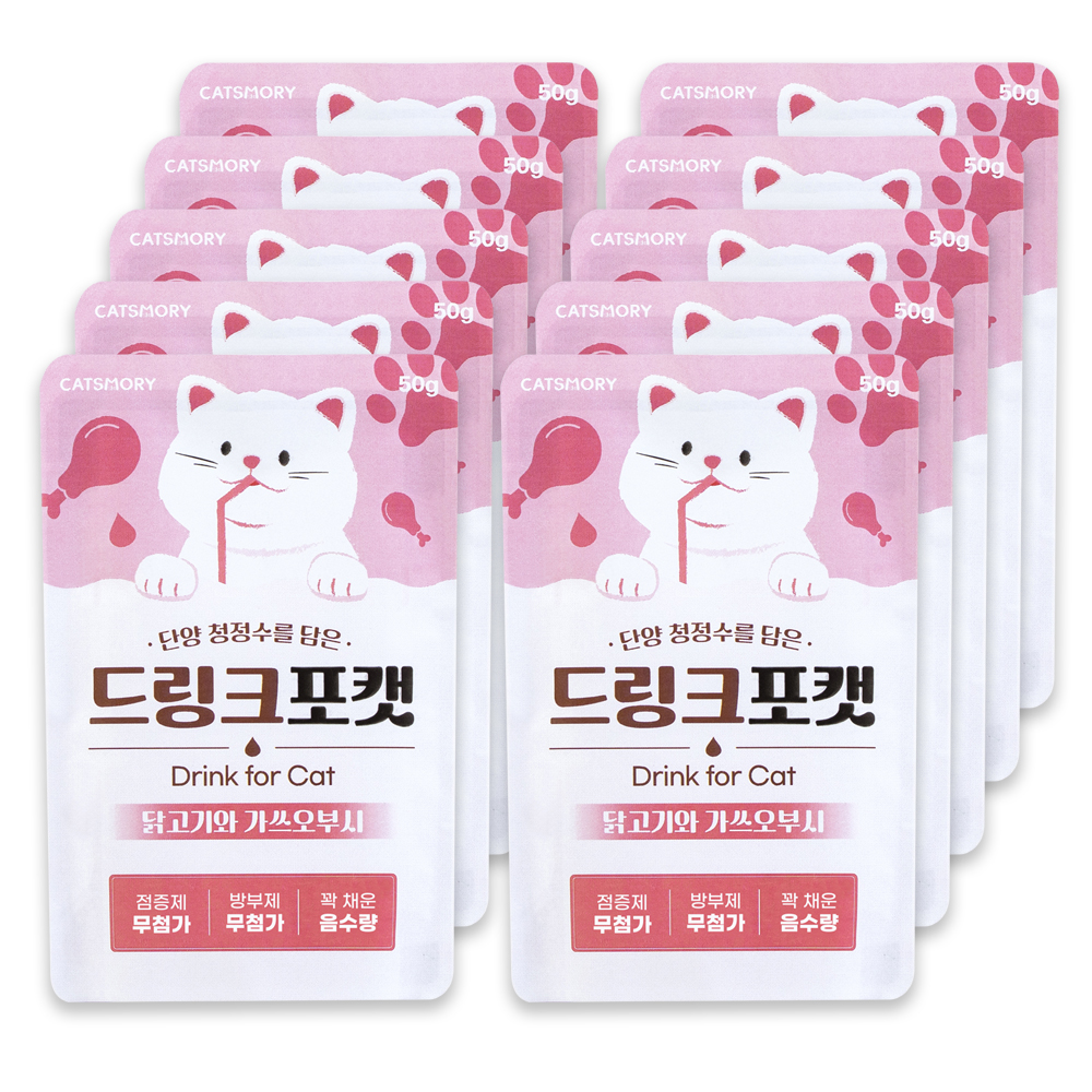 드링크포캣 고양이 드링크 스프 음수량 늘리기 닭고기+가쓰오부시, 50g, 10개 - 상품 이미지