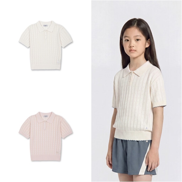 폴햄키즈 여아 펀칭 카라 반팔 니트2color(택1) G2ER2020A - 상품 이미지