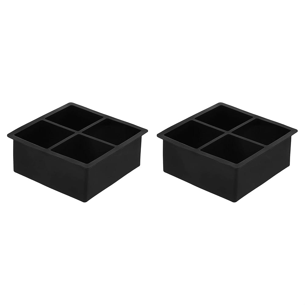 아마존 베이직 냉동고, 식기세척기 사용 가능한 대형 실리콘 사각 얼음 큐브 트레이, 4.25 x 1.77 인치, 검은색, 2개 세트 - 상품 이미지