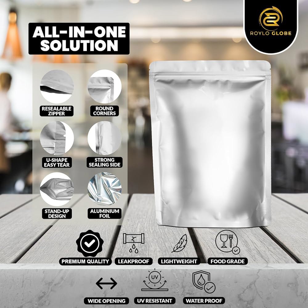 500cc x 110 산소 흡수제가 포함된 110개의 PCS 1갤런 마일라 백 - 147개의 라벨과 10밀리리터 두께의 재사용 가능한 밀폐 재밀봉 봉투, 5개의 클립이 있는 식품 - 상세 이미지 3