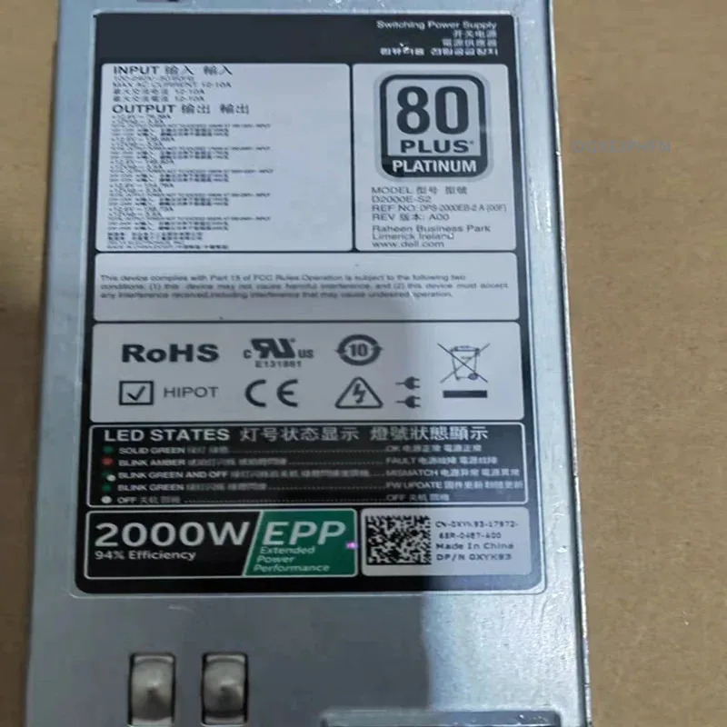 DELL 2000W D2000E-S2 XYK93 0XYK93 DPS-2000EB-2 A새 원본 전원공급장치