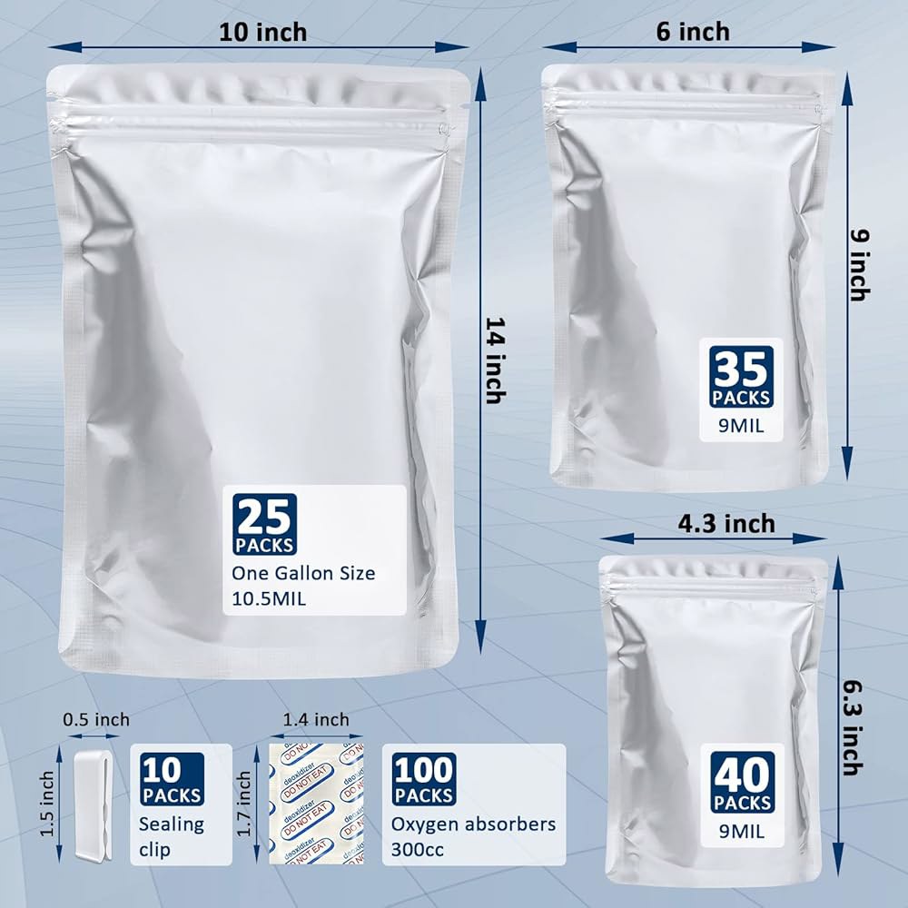 식품 보관용 100팩 마일라 백 - 100x300cc 산소 흡수제 포함 9밀 10 x14 , 6 x9 , 4.3 x6.3 포장용 재봉입 가능한 및 지퍼락 등급 - 상세 이미지 2