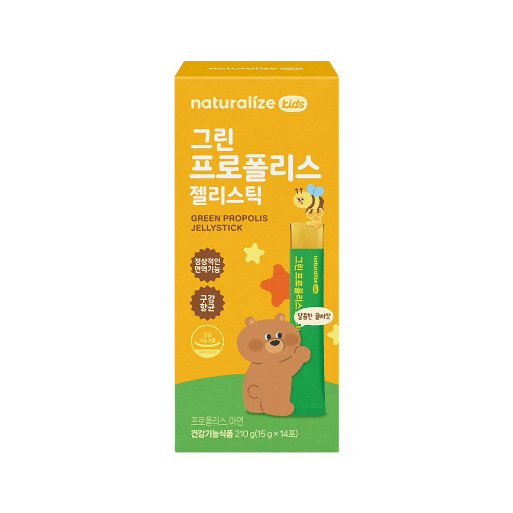 네추럴라이즈 그린 프로폴리스 젤리스틱 꿀배맛 키즈 어린이 영양제 아연 14포, 4개 - 상세 이미지 2