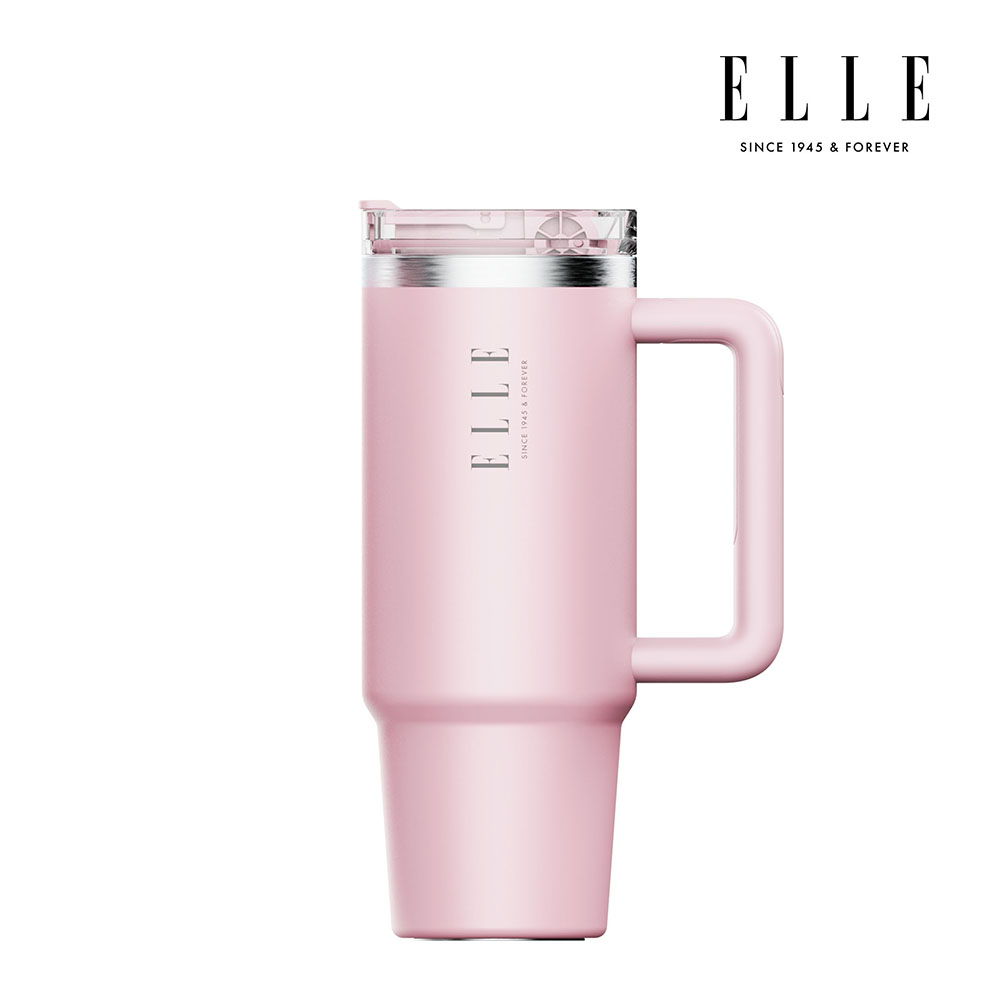 엘르 시그니처 퓨어 텀블러 대용량 차량용 스텐 빨대 손잡이 900ml, 베이비핑크, 1개 - 상품 이미지