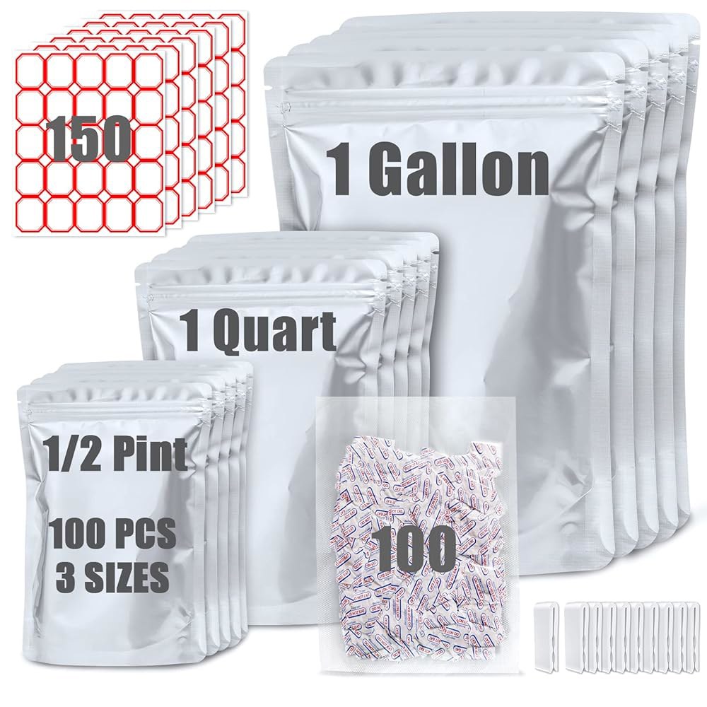 식품 보관용 100팩 마일라 백 - 100x300cc 산소 흡수제 포함 9밀 10 x14 , 6 x9 , 4.3 x6.3 포장용 재봉입 가능한 및 지퍼락 등급 - 상품 이미지