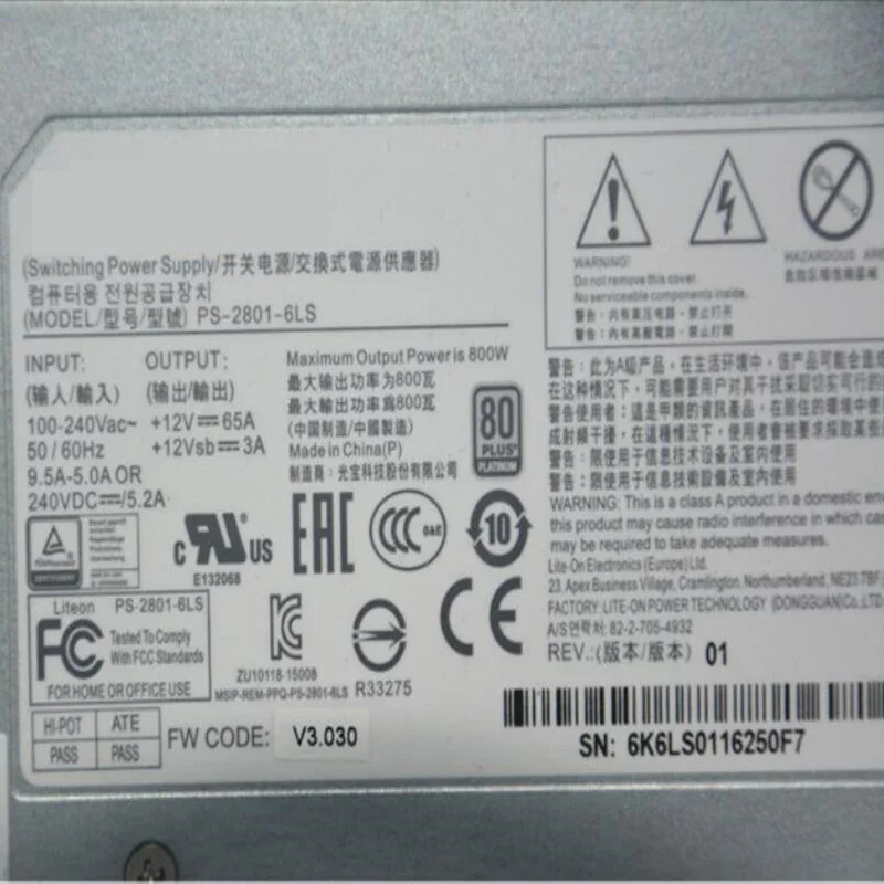 LiteonPSU 스위칭 전원공급장치 PS-2801-6LS NF5280M4 5270M4 8480 M4 800W