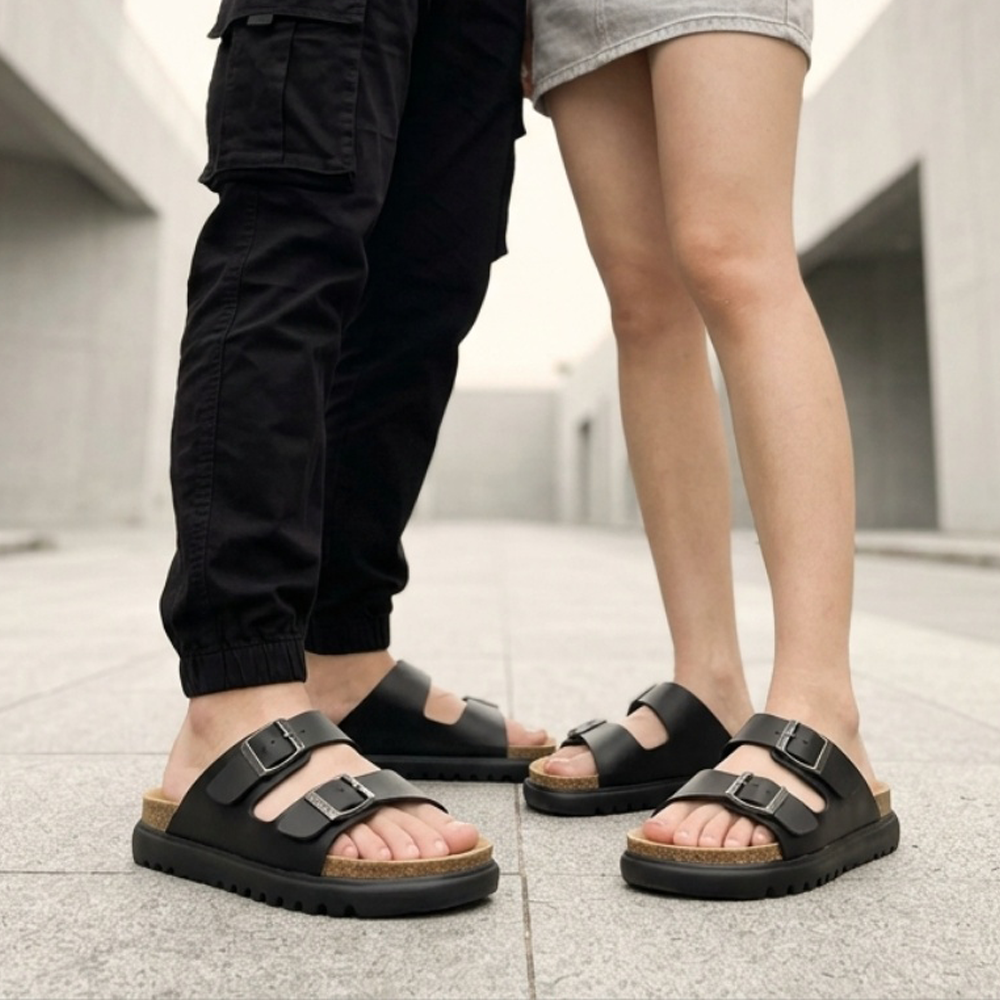 4cm 키높이 더블 버클 커플 남녀공용 쿠셔닝 슬리퍼 - 상세 이미지 2