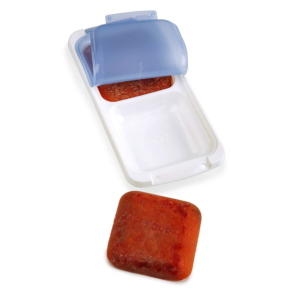 PrepWorks PKS-725 식기세척기 안전 1컵 4인분 남은 수프 및 식품 보관 냉동 포드 트레이, 실리콘 뚜껑, 파란색 흰색 - 상품 이미지