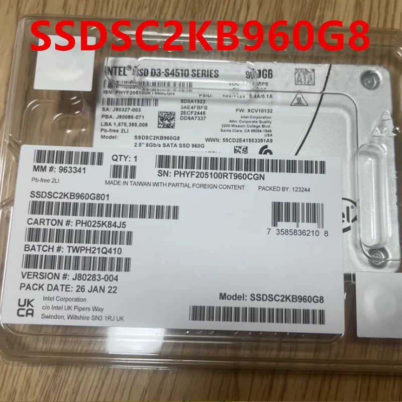 SSD D3-S4510 960GB SATA SSDSC2KB960G801 SSDSC2KB960G8새 솔리드 스테이트 드라이브