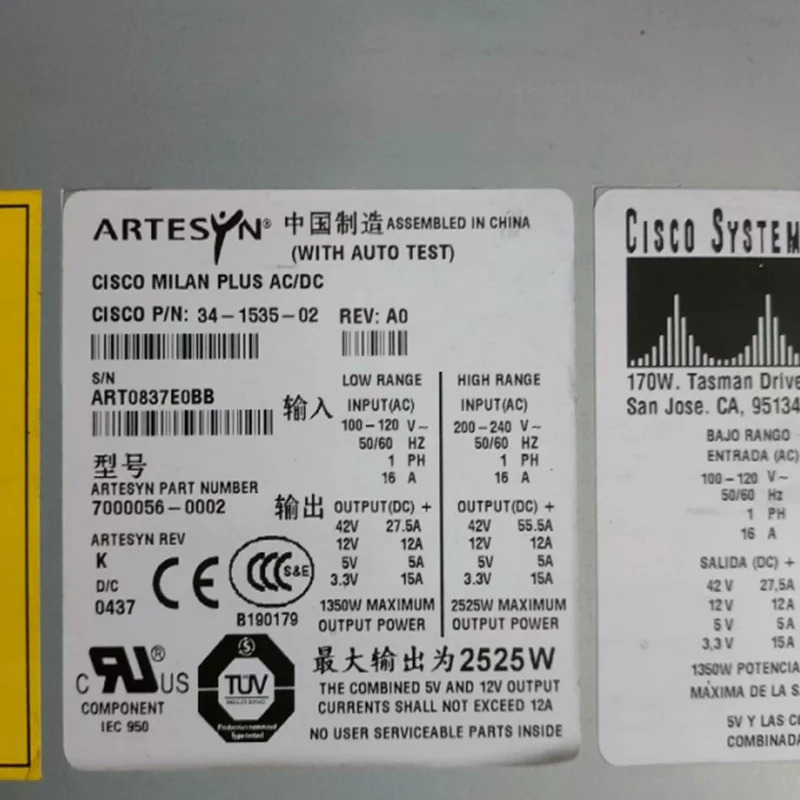 시스코 6500 76 리퍼 PSU 전원공급장치 WS-CAC-2500W 34-1535-02 7000056-0002 새 것처럼 작동