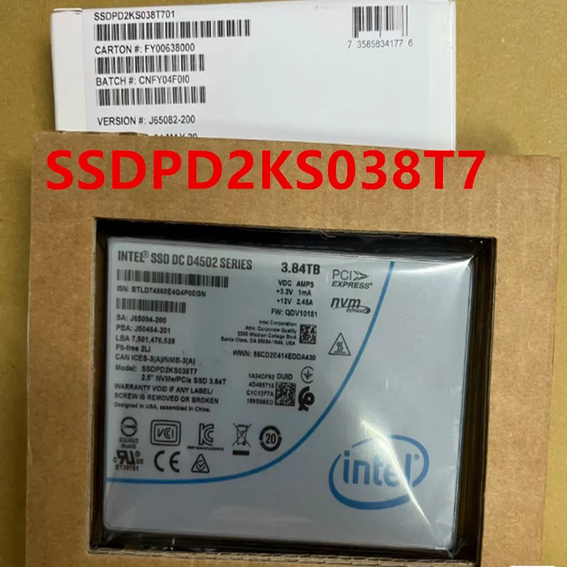 SSD DC D4502 3.84TB SSDDPD2KS038T7 SSDPD2KS038T701 오리지널 솔리드 스테이트 드라이브 신