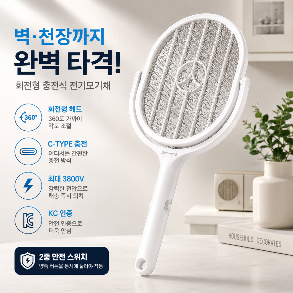 회전형 전기모기채 C타입 충전식 해충킬러 전자파리채 - 상세 이미지 3