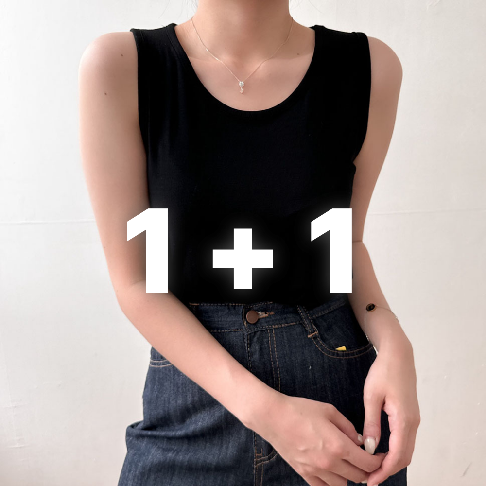 1+1 민소매 레이온 유넥 나시 얇은 티셔츠 - 상품 이미지