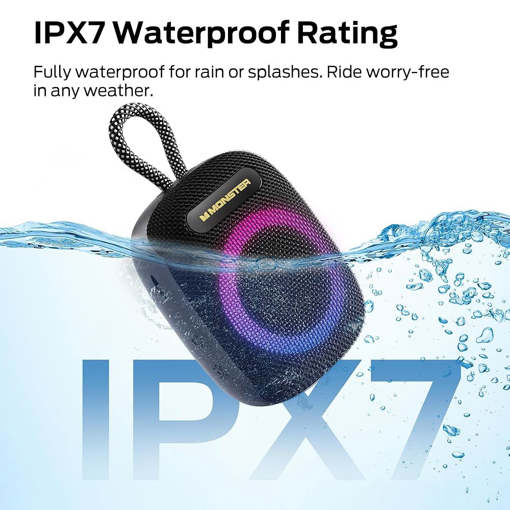 Monster S300 휴대용 블루투스 자전거 스피커, RGB 조명이 있는 IPX7 방수 무선 샤워 10시간 재생 시간, 시끄러운 소리, 6.0, 액세서리, TWS, 야외용 /여행 - 상세 이미지 3