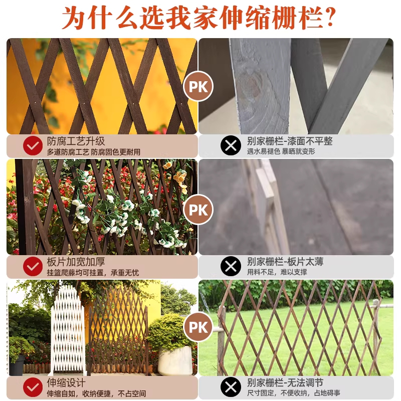 낮은 자바라 울타리 가든 가림막 애견문 테라스 나무 갈색 - 상세 이미지 3