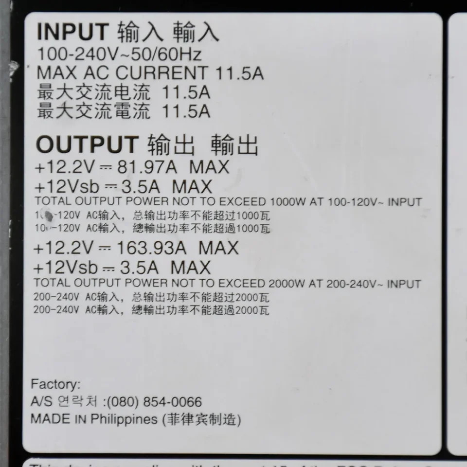 DELL R830 T630 서버 전원공급장치 Z2000E-S1 039K3H Psu 2000W