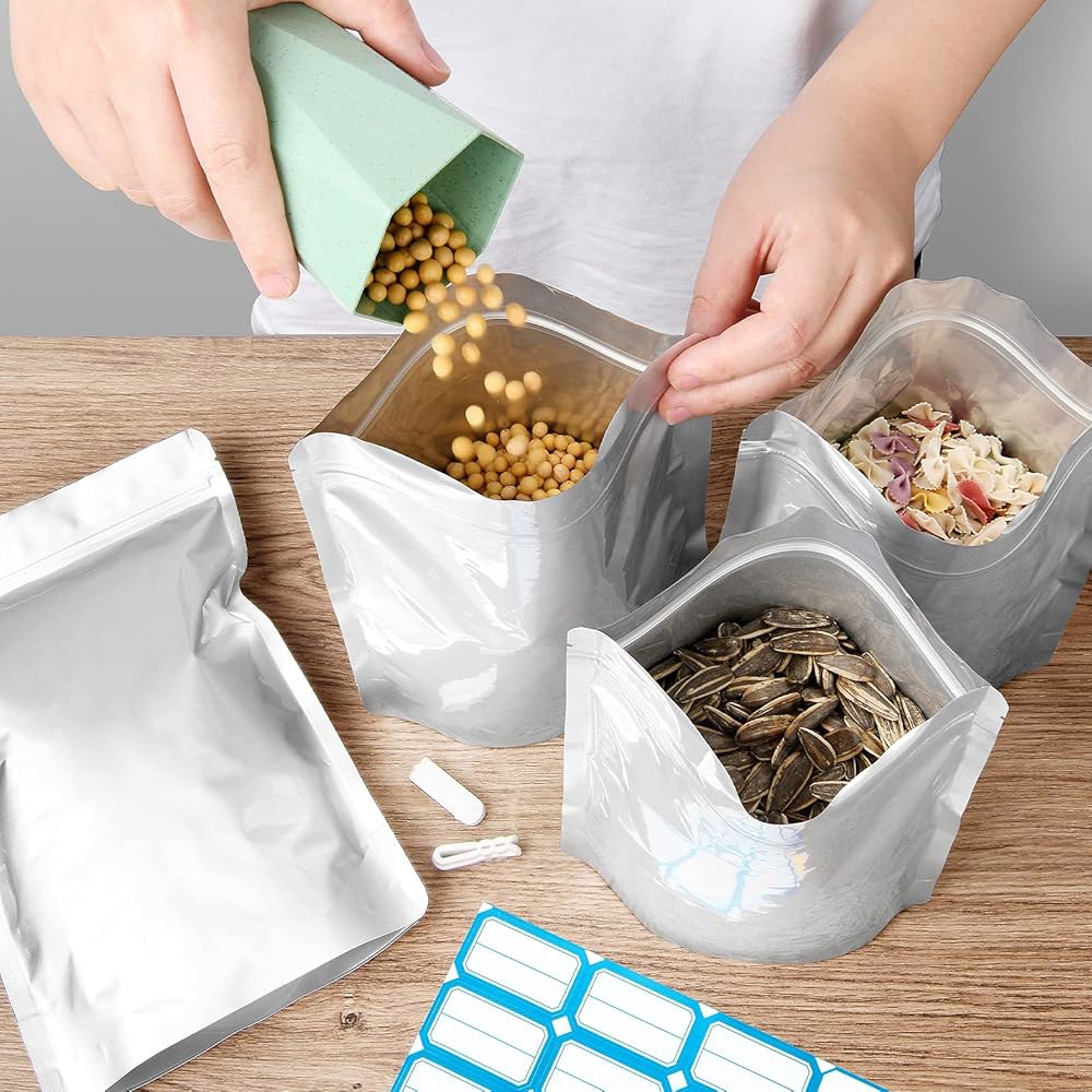 400cc 산소 흡수제가 포함된 100PCS 마일라 백, 1180밀리리터 더 두꺼운 장기 식품 보관 가방, 1갤런 10x14 6x9 4x6 밀폐형 지퍼 재밀봉 가능 냄새 방지 포장 - 상세 이미지 2