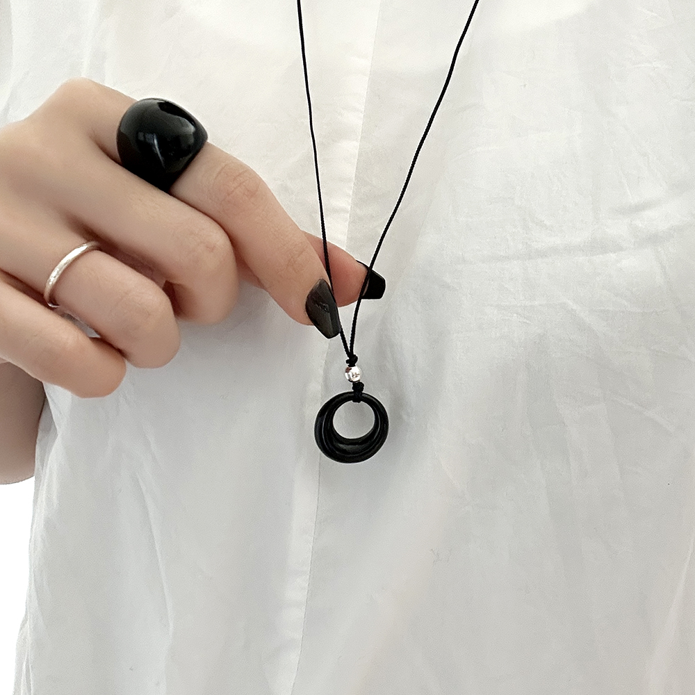 silver925 블랙 아크릴 포인트 은볼 80cm 롱 목걸이 길이조절 긴목걸이 - 상세 이미지 4