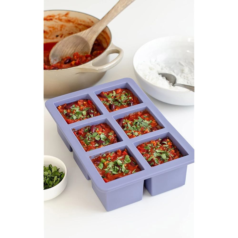뚜껑이 있는 W&P 컵 큐브 실리콘 냉동 트레이, 파란색, 6가지 완벽한 1컵 분량, 수프, 육수, 소스, 남은 음식, 식기세척기 사용 가능 4-Cup Blue - 상세 이미지 2