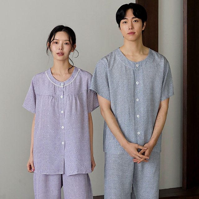 풍기인견잠옷 리안 부모님 여름 반팔긴바지 여자 빅사이즈 커플 잠옷 - 상품 이미지