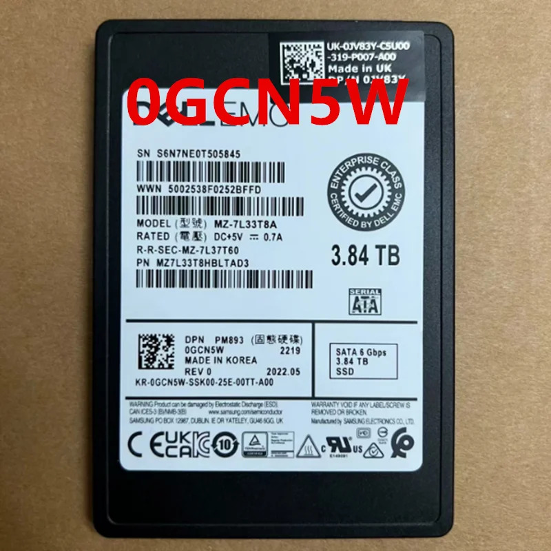 DELL PM893 3.84TB SATA 0GCN5W GCN5W MZ-7L33T8A거새 원본 솔리드 스테이트 드라이브는 새것처럼 작동