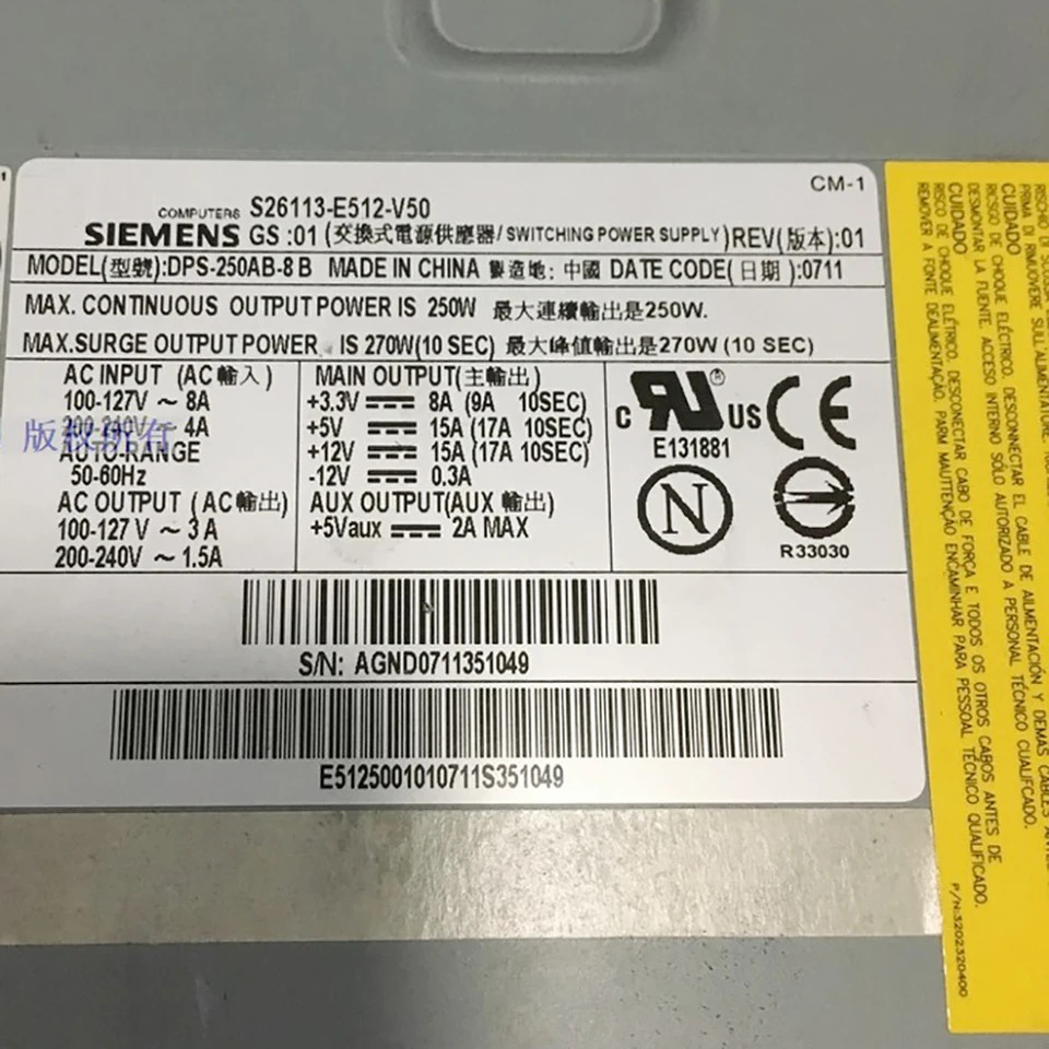 DPS-250AB-8 B S26113-E512-V50 전원공급장치 오리지널 270W