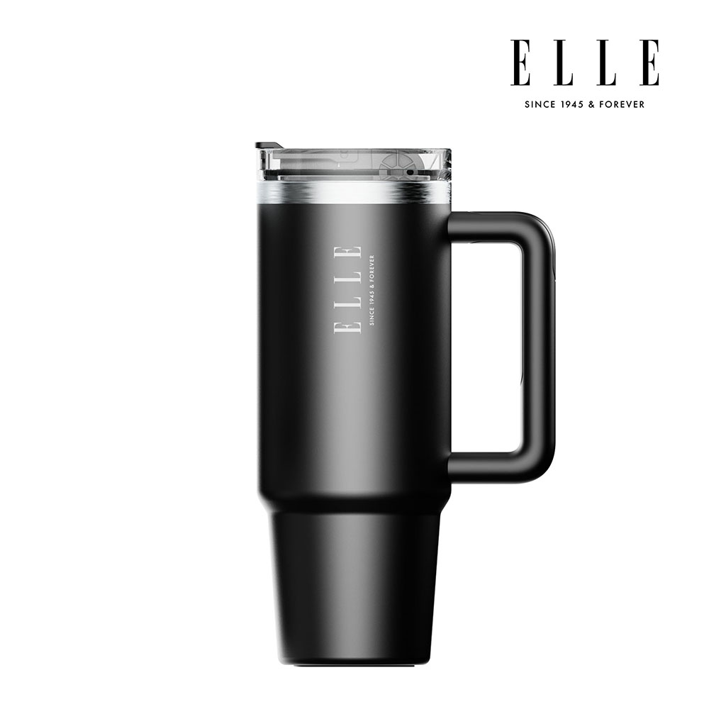엘르 시그니처 퓨어 텀블러 대용량 차량용 스텐 빨대 손잡이 900ml, 미드나잇블랙, 1개 - 상품 이미지