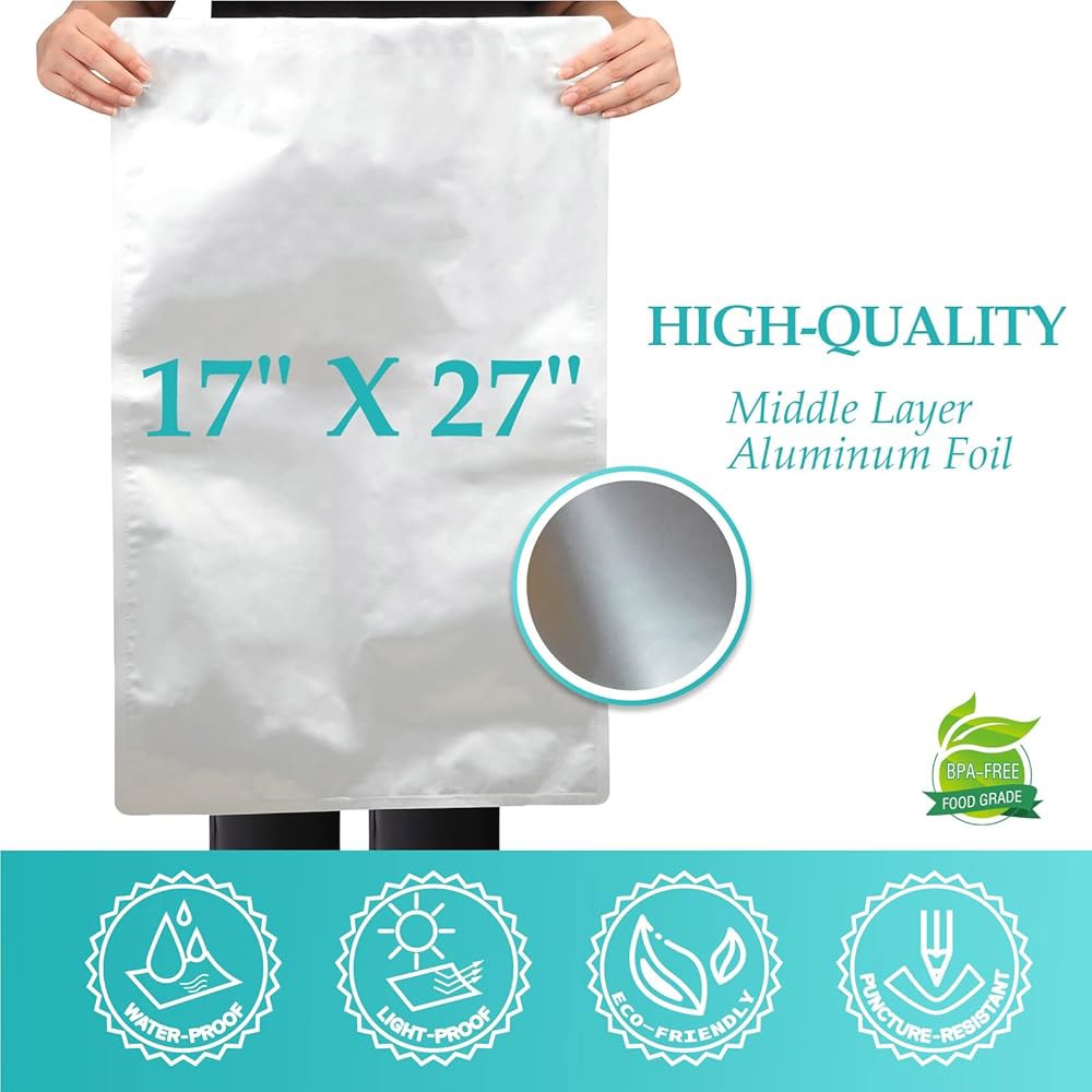 2500cc 산소 흡수제 및 라벨이 포함된 15PCS 5갤런 마일라 백, 10.5밀리리터 두께의 17인치 x 27인치 진공 씰러 장기 식품 보관용 열 밀봉 - 상세 이미지 2