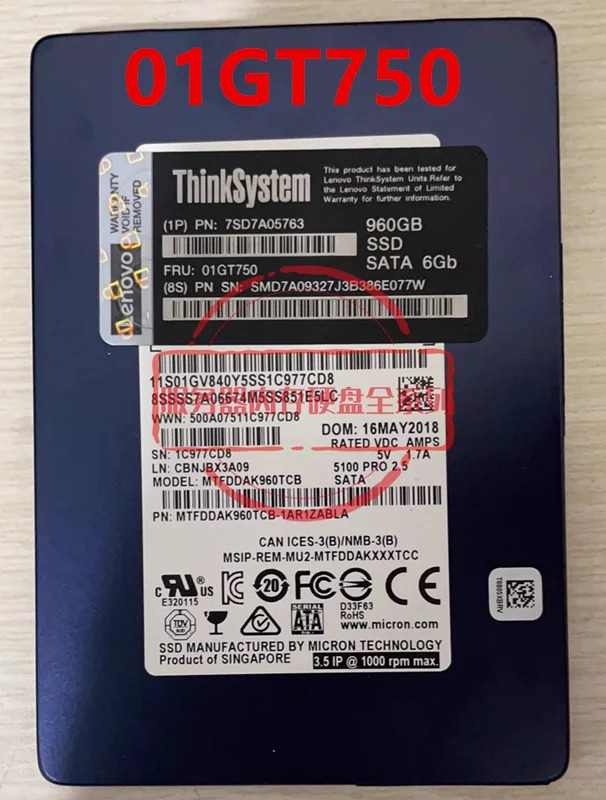 Lenovo호환 SR550 SR650 960GB SATA 7SD7A05763 01750 거오리지널 솔리드 스테이트 드라이브 새 처럼 작동