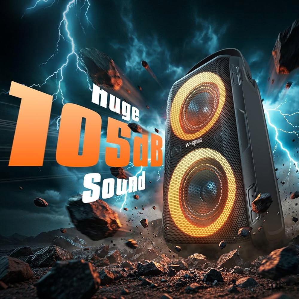 W-KING 파티 블루투스 스피커 붐 박스, 180W Max 대형 무선 야외 휴대용 4 드라이버, 2 4.04인치 서브우퍼, 80W HD 105dB 펄스 내추럴 딥 베이스, IPX - 상세 이미지 3