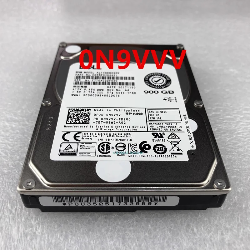 DELL 900GB 2.5 인치 SAS N9VVV 0N9VV AL14SEB090N 하드 신
