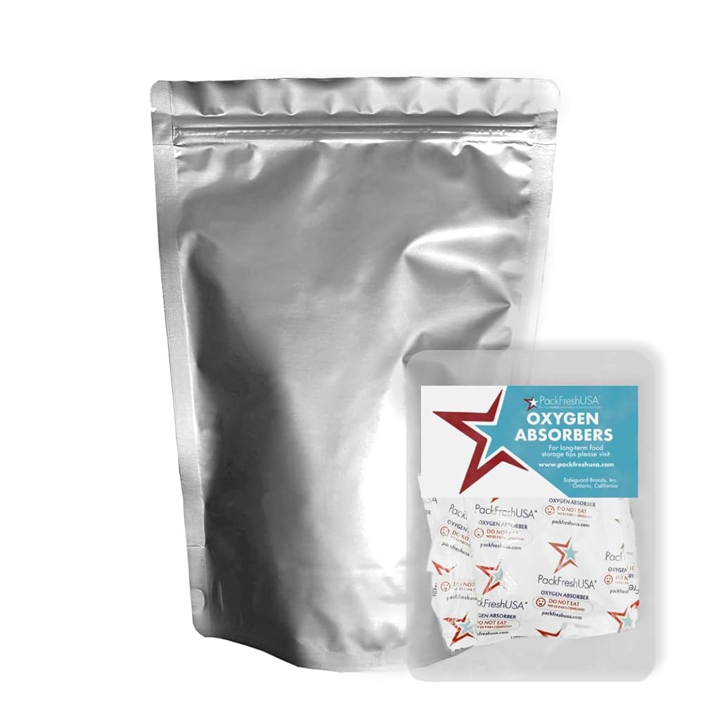 PackFreshUSA 100팩 - 700만 개 2쿼터 씰탑 스탠드업 마일라 파우치 백 300cc 산소 흡수기 재밀봉 가능 둥근 모서리 장기 식품 보관 50 - 상품 이미지