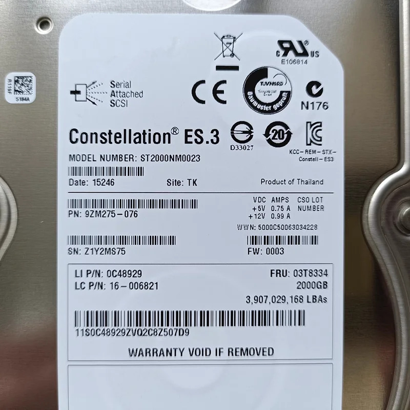 Lenovo호환 RD450 RD640 2TB SAS 3.5 HDD 03T8334 0C48929 16-거새 원본 하드 006821