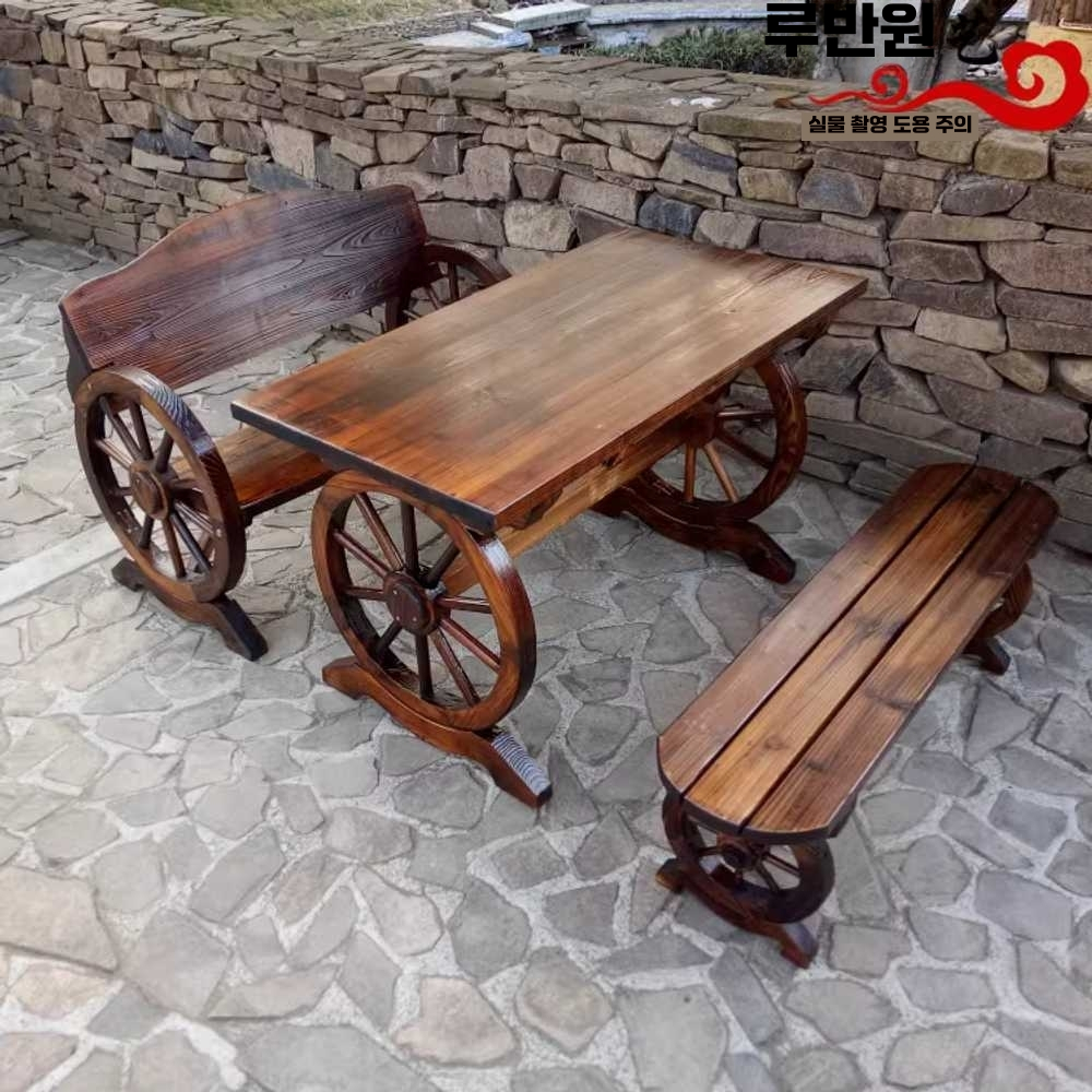 야외용 테이블 가든 피크닉 원목 농막 펜션 정원 벤치세트 120cm - 상세 이미지 4