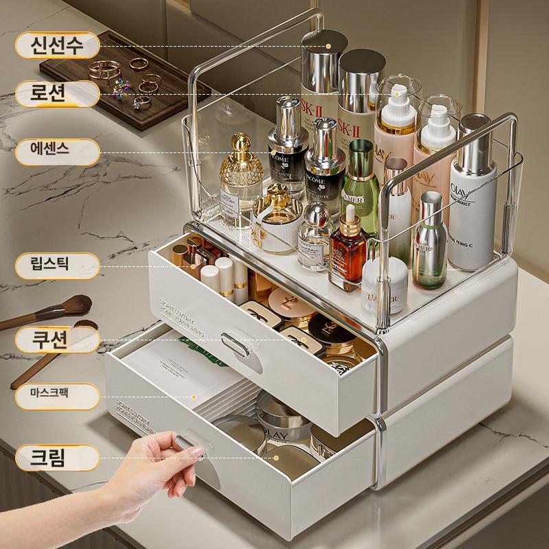 아크릴 투명 화장품 정리함 수납함 립스틱 보관함 2단 서랍 + 경사 입 수납함 믹스 - 상세 이미지 4