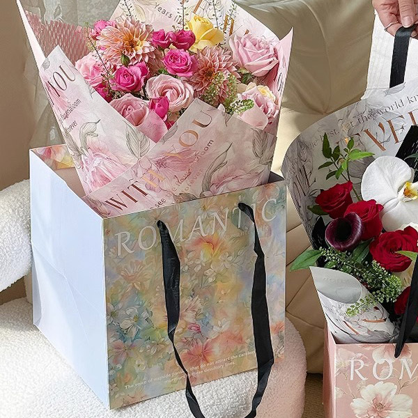 정사각쇼핑백 특대 27cm 3종 택1 밑면넓은 종이가방 꽃포장 선물포장 꽃다발 카페 - 상세 이미지 5