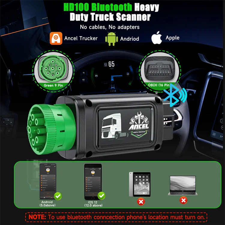 ANCEL HD100 트럭 테스터 디젤 기계 진단 도구 OBDII 엔진 모바일 버전
