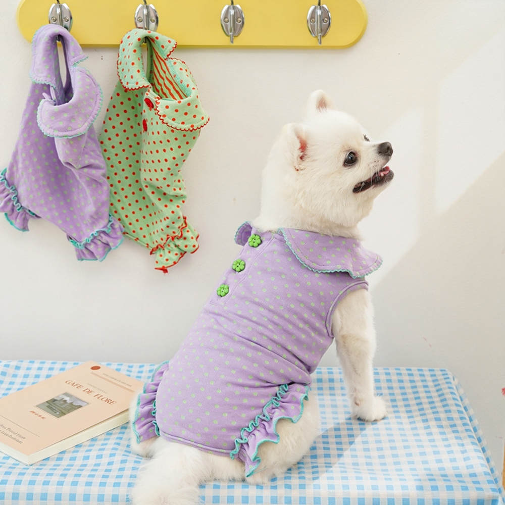 레트로 강아지 여름 옷 고양이 옷 도트 무늬 면 소재 568 스린 도트 XS 20cm 0.5-1.5kg - 상세 이미지 3